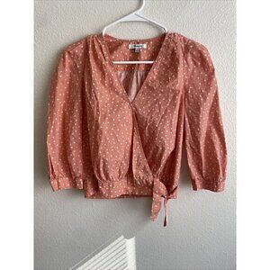 Madewell Star Scatter Wrap Shirt Blouse Size XSmall 3/4 Sleeve Coral Peach Color